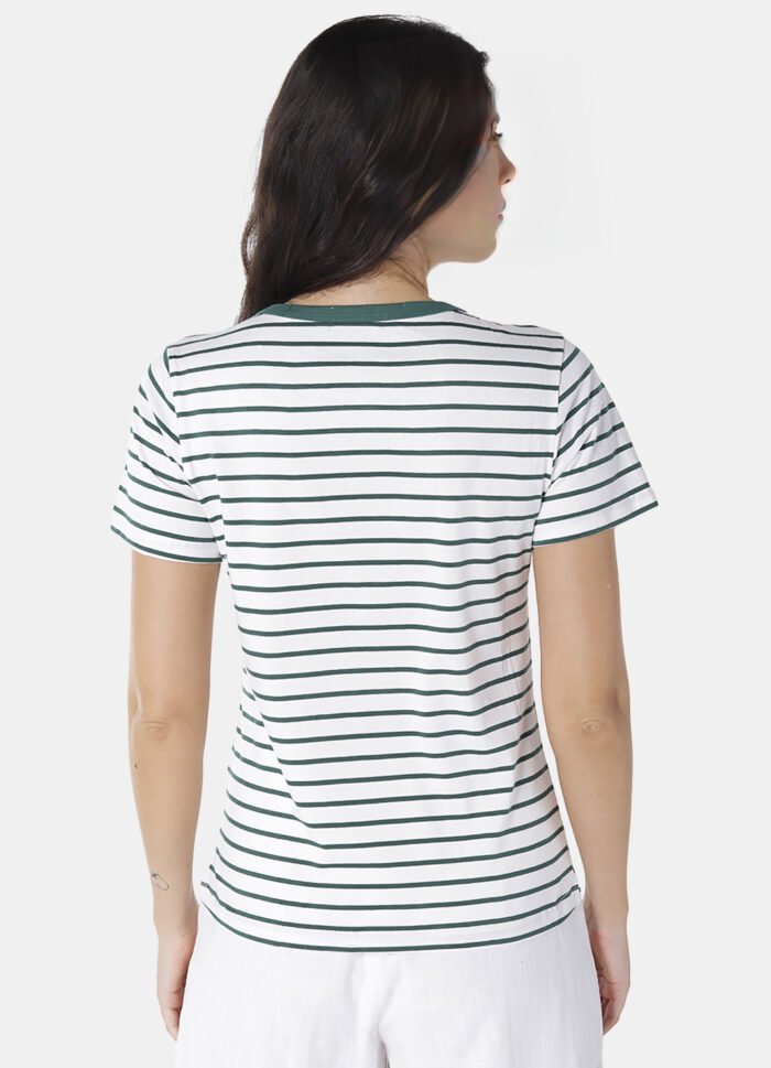 Blusa Feminina Listrada Verde Retrô em Malha de Algodão - Imagem 4