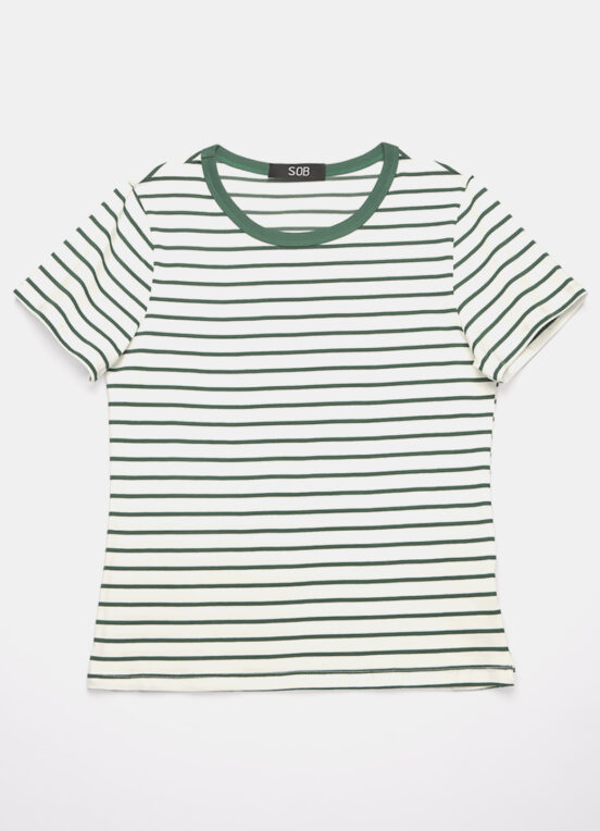 Blusa Feminina Listrada Verde Retrô em Malha de Algodão - Image 3