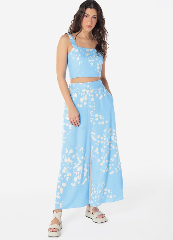 Conjunto Saia  Longa com Bolsos e Top Estampado Azul Sob - Imagem 2