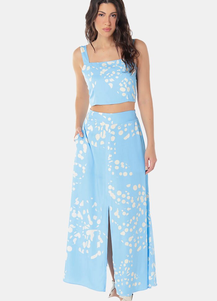 Conjunto Saia  Longa com Bolsos e Top Estampado Azul Sob - Imagem 3