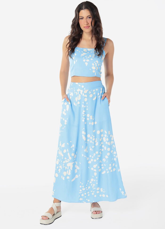 Conjunto Saia  Longa com Bolsos e Top Estampado Azul Sob - Imagem 5