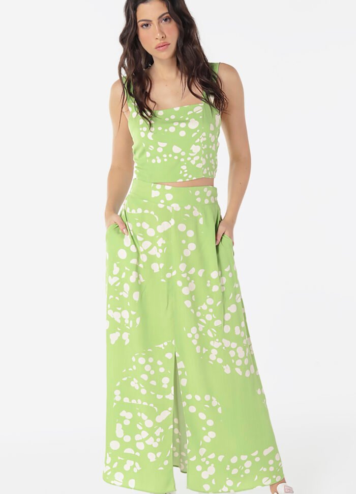 Conjunto Saia  Longa com Bolsos e Top Estampado Verde Sob - Imagem 2