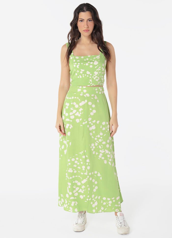Conjunto Saia  Longa com Bolsos e Top Estampado Verde Sob - Imagem 3