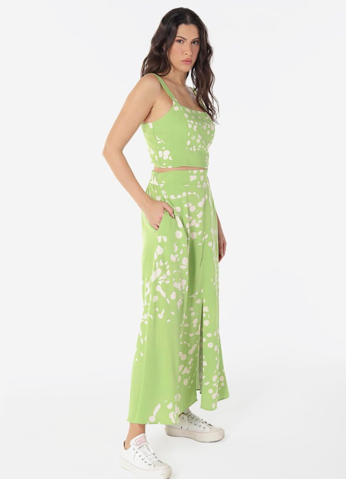 Conjunto Saia  Longa com Bolsos e Top Estampado Verde Sob - Imagem 5