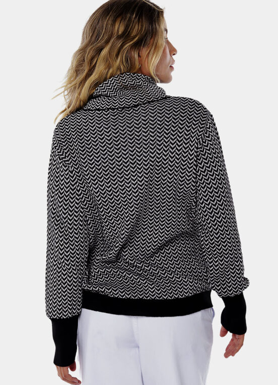 Blusa de Tricot com Viscose Gola Alta Rolê Preta e Branca - Image 3
