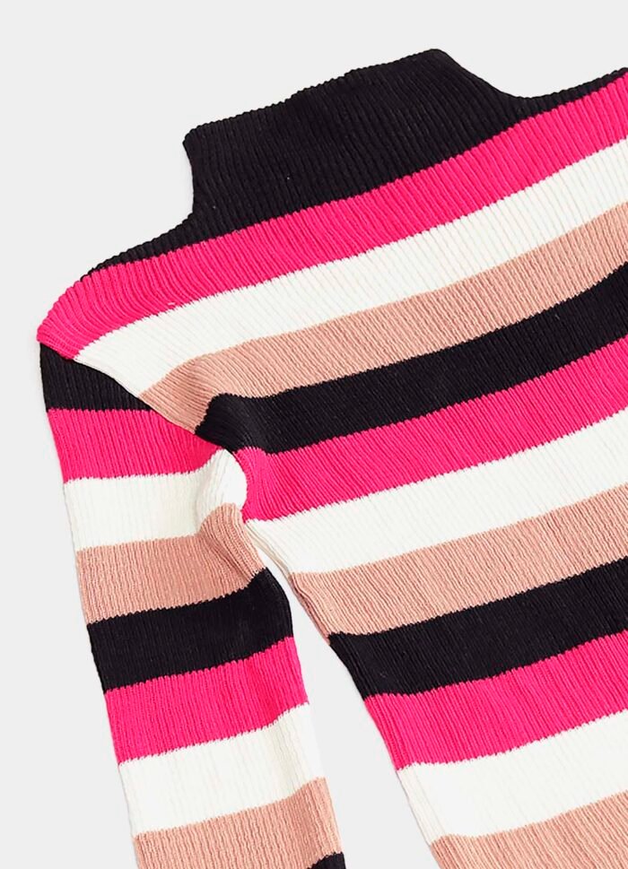 Blusa de Tricot Listrada Gola Alta Sob Rosa e Preta - Imagem 5