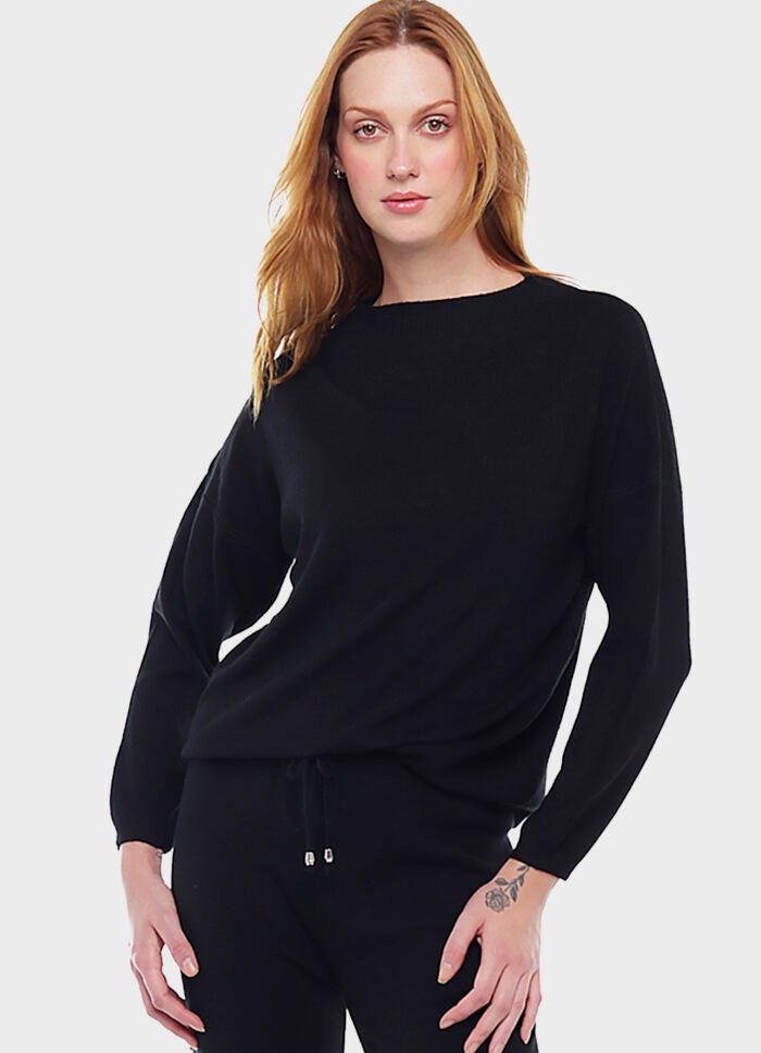 Conjunto de Calça e Blusa de Tricot Macio Preto - Imagem 2