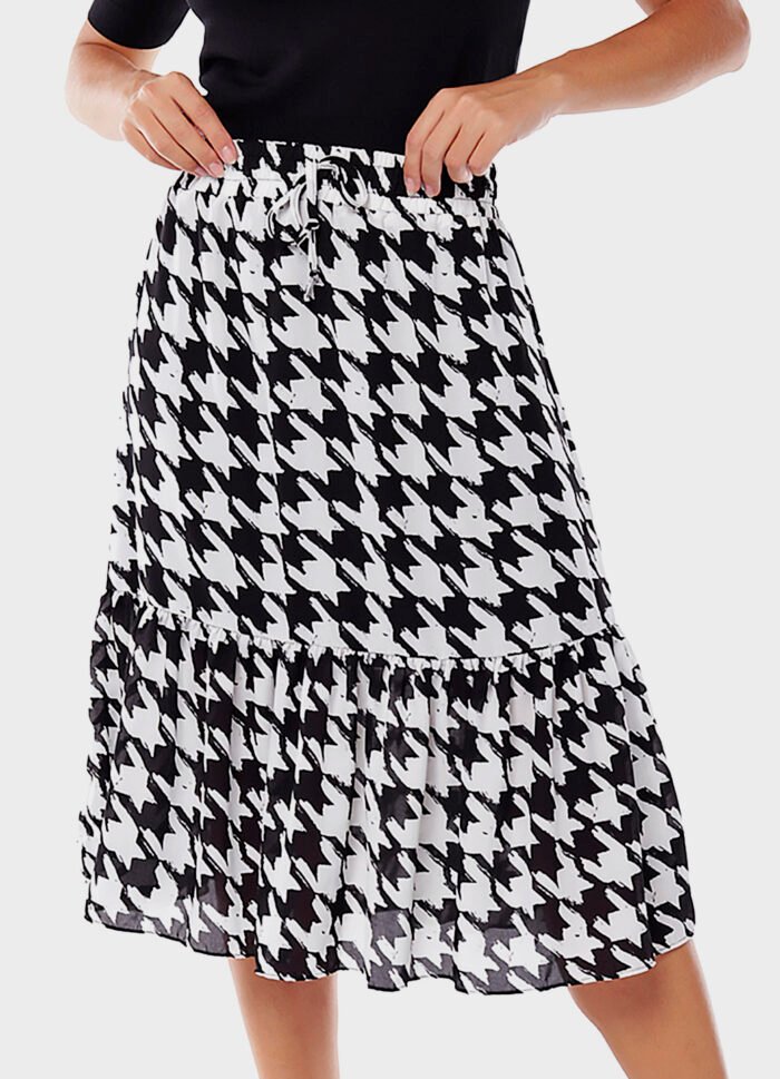 Saia Midi  Xadrez Pied de Poule Crepe  Preta e Branca Sob - Imagem 3