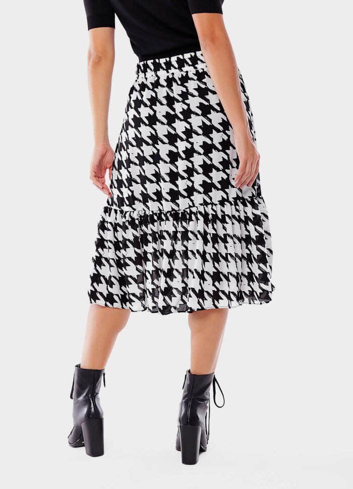 Saia Midi  Xadrez Pied de Poule Crepe  Preta e Branca Sob - Imagem 5