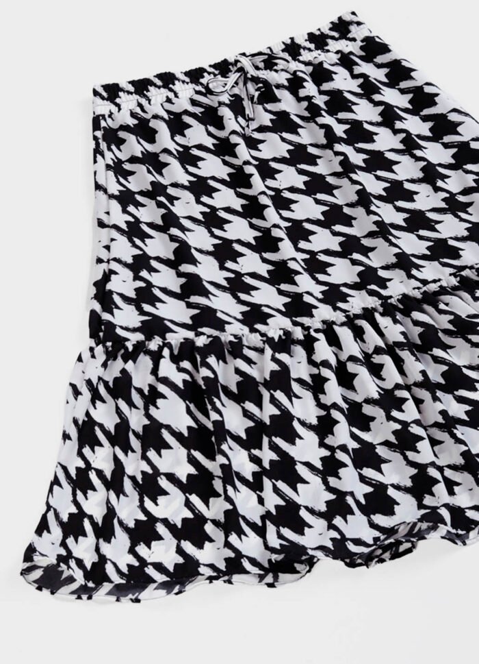 Saia Midi  Xadrez Pied de Poule Crepe  Preta e Branca Sob - Imagem 6