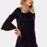 Vestido de Suede Preto com Mangas 3/4
