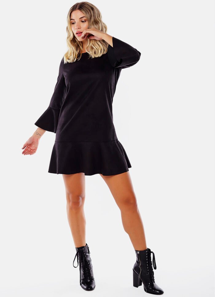 Vestido de Suede Preto com Mangas 3/4 - Imagem 2