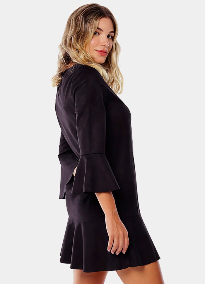 Vestido de Suede Preto com Mangas 3/4 - Imagem 5