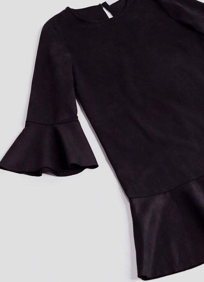 Vestido de Suede Preto com Mangas 3/4 - Imagem 4