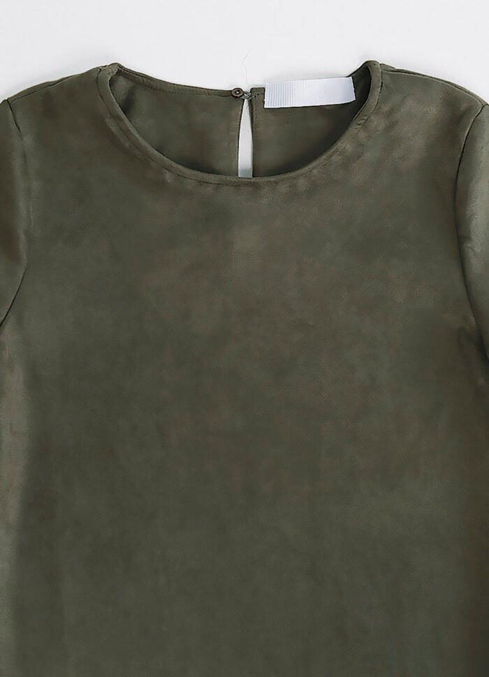 Vestido de Suede  Verde Militar com Mangas 3/4 - Imagem 3