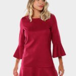 Vestido de Suede  Vinho com Mangas 3/4 Sob