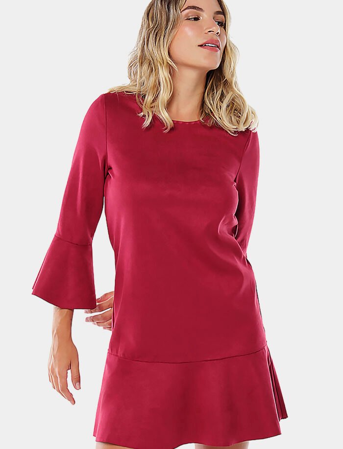 Vestido de Suede  Vinho com Mangas 3/4 Sob - Imagem 2
