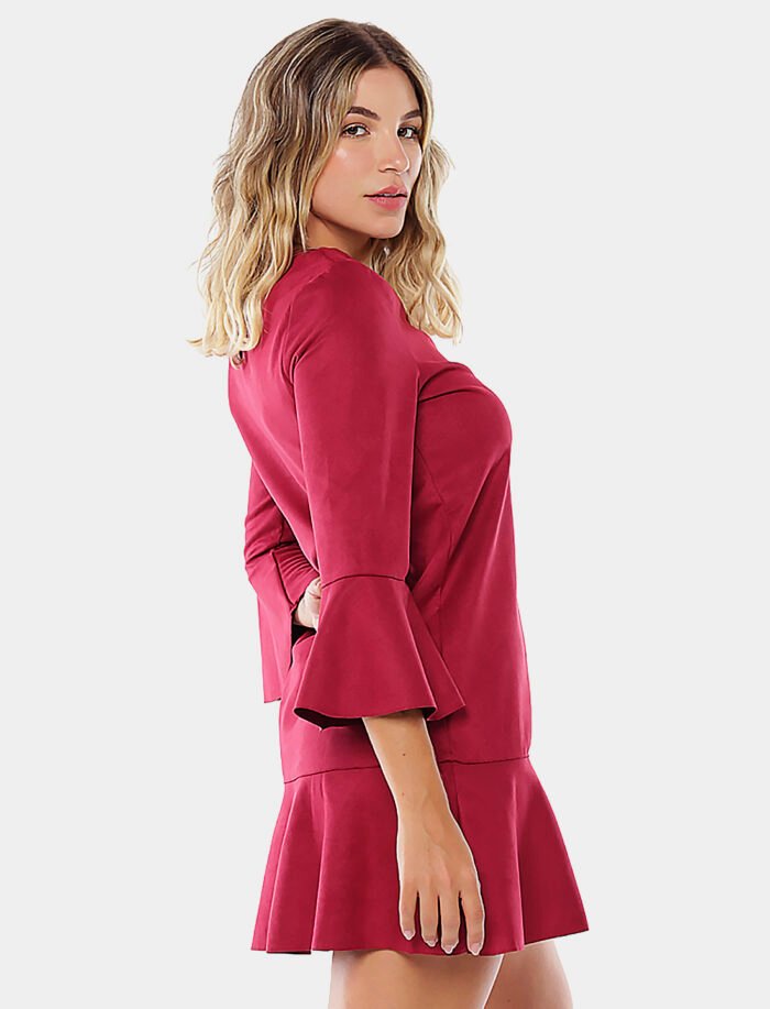 Vestido de Suede  Vinho com Mangas 3/4 Sob - Imagem 3