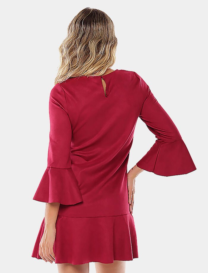 Vestido de Suede  Vinho com Mangas 3/4 Sob - Imagem 4