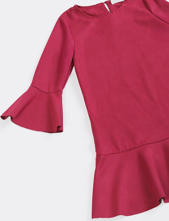 Vestido de Suede  Vinho com Mangas 3/4 Sob - Imagem 6