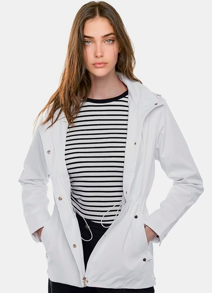 Casaco Parka Branco Forrada com Capuz Sob - Imagem 3