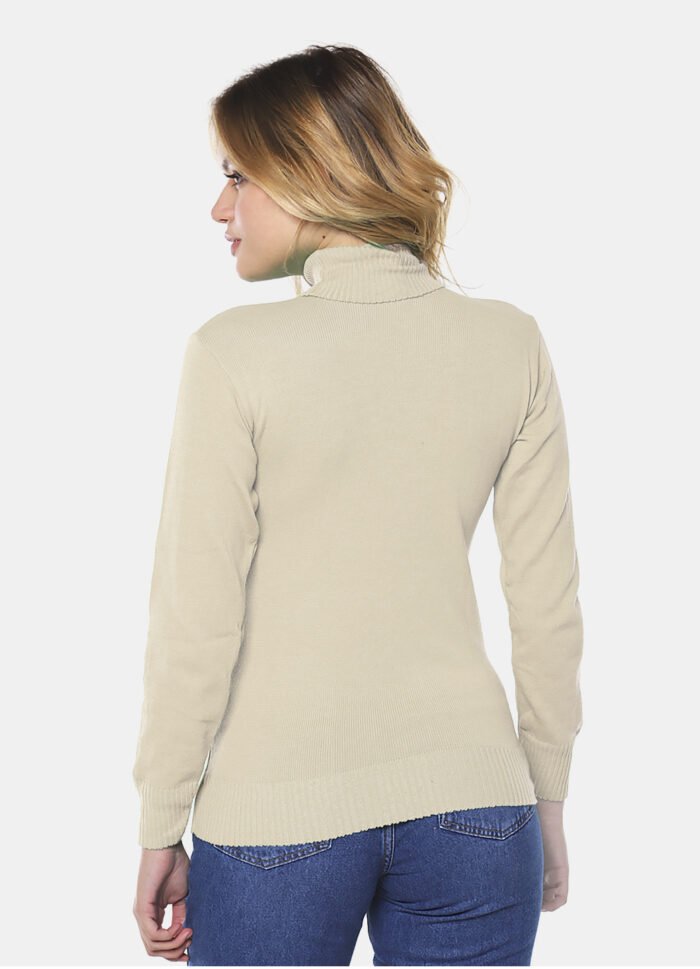 Blusa de Tricot Bege Gola Alta Manga Longa Justa - Imagem 3