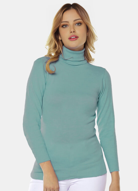 Blusa de Tricot Verde Gola Alta Manga Longa Justa - Image 2