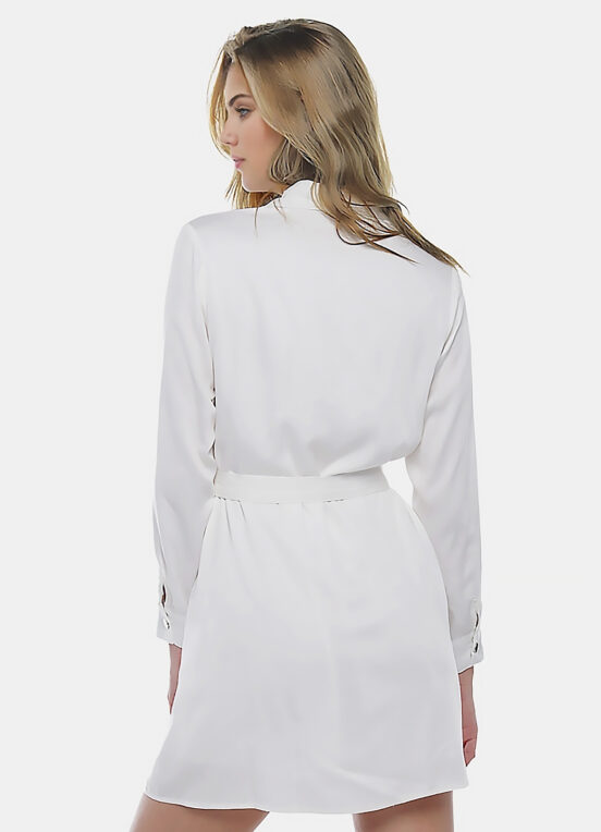 Vestido Chemise Branco Manga Longa com Bolsos e Cinto Sob - Image 5