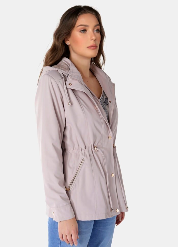 Casaco Parka Bege Forrada PELÚCIA  Botão Dourado - Imagem 4