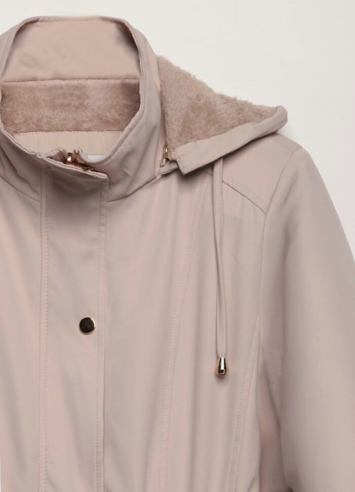 Casaco Parka Bege Forrada PELÚCIA  Botão Dourado - Imagem 6