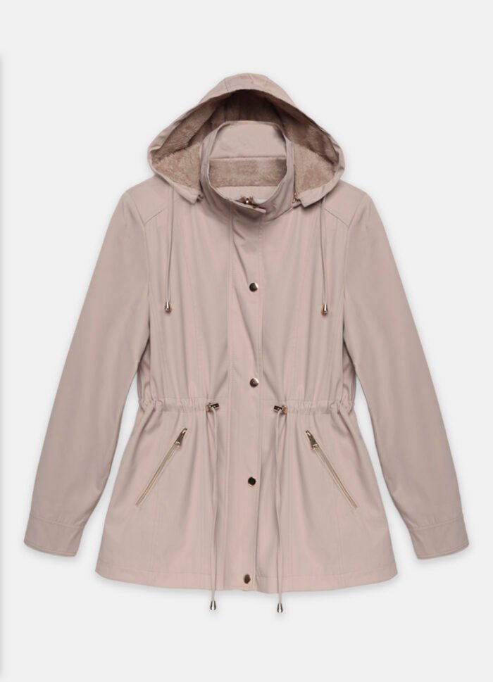 Casaco Parka Bege Forrada PELÚCIA  Botão Dourado - Imagem 2