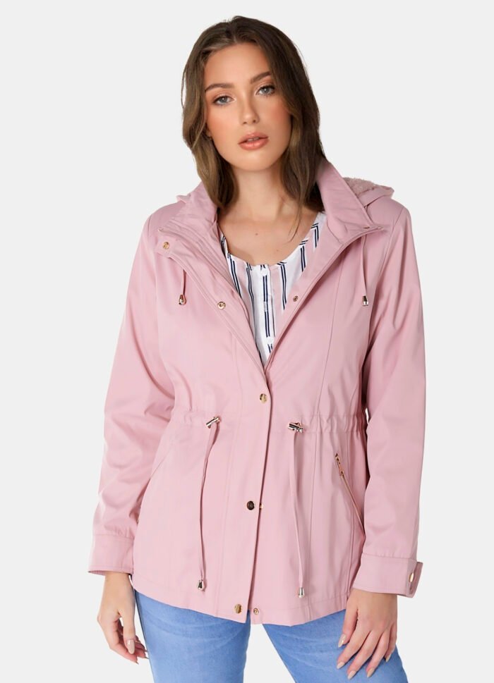 Casaco Parka Rosa Forrada PELÚCIA  Botão Dourado - Imagem 3