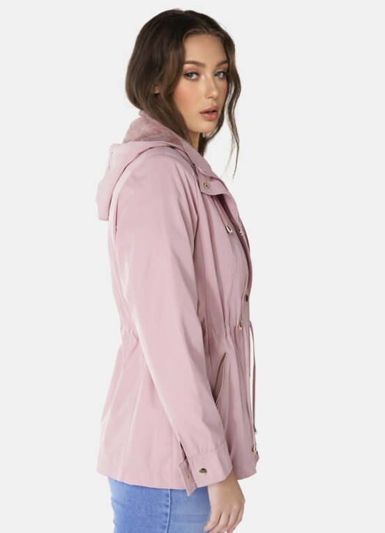 Casaco Parka Rosa Forrada PELÚCIA  Botão Dourado - Image 4
