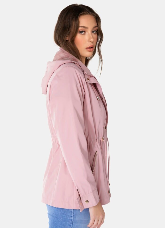 Casaco Parka Rosa Forrada PELÚCIA  Botão Dourado - Imagem 4