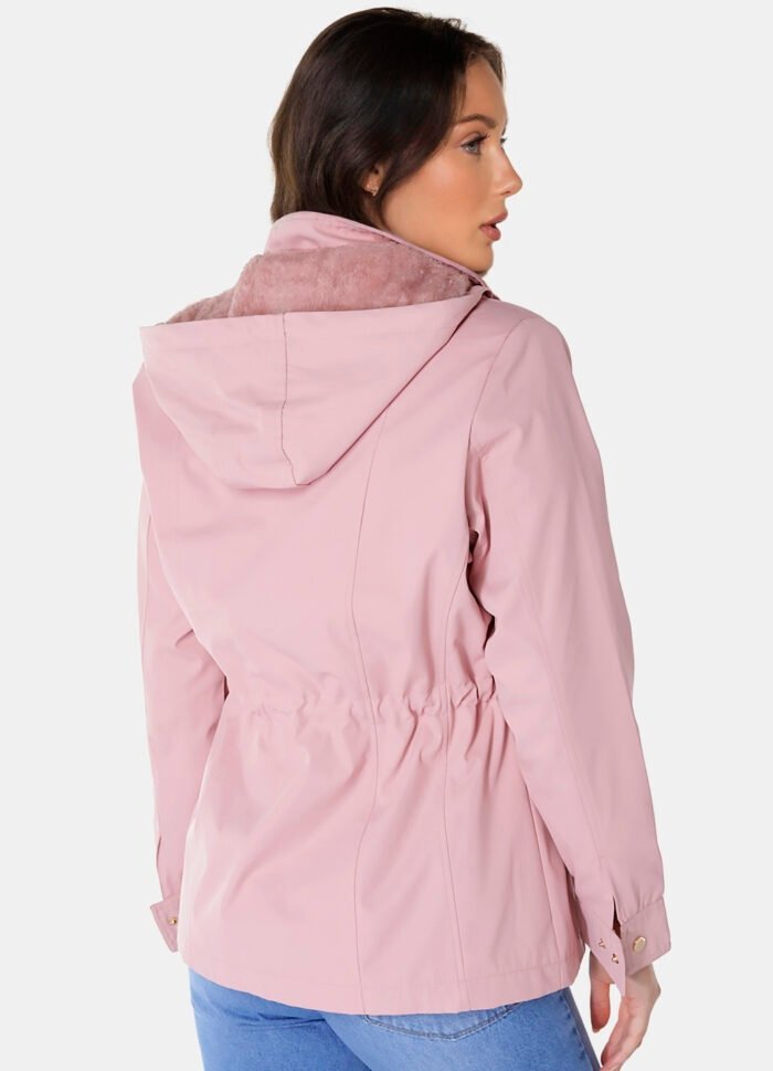 Casaco Parka Rosa Forrada PELÚCIA  Botão Dourado - Imagem 5