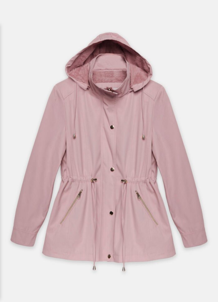 Casaco Parka Rosa Forrada PELÚCIA  Botão Dourado - Imagem 2