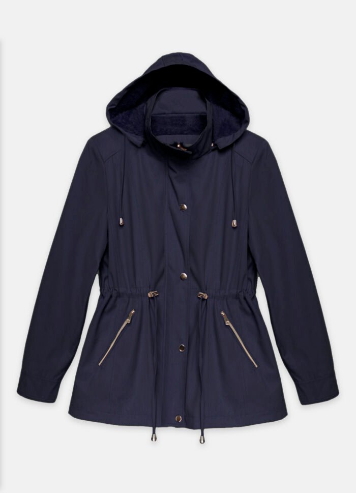 Casaco Parka Azul Marinho Forrada PELÚCIA  Botão Dourado - Imagem 5