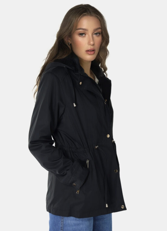 Casaco Parka Preta Forrada PELÚCIA  Botão Dourado - Image 4