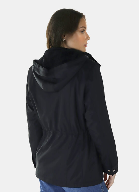 Casaco Parka Preta Forrada PELÚCIA  Botão Dourado - Image 5