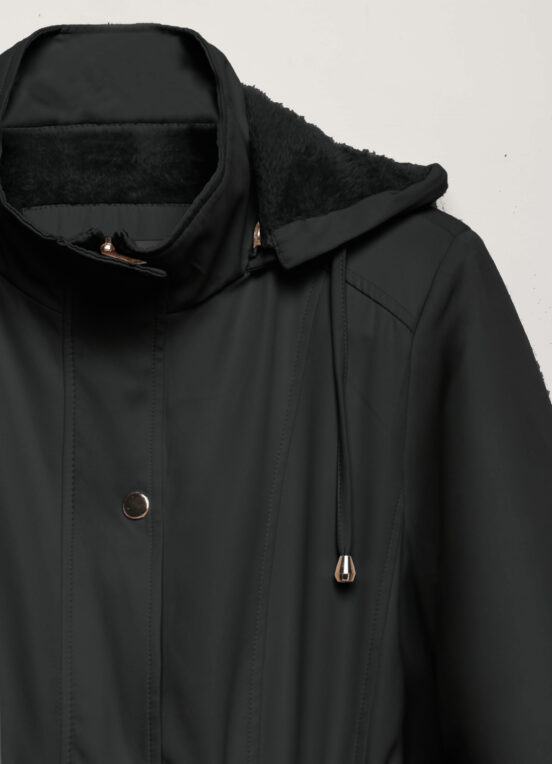 Casaco Parka Preta Forrada PELÚCIA  Botão Dourado - Image 6
