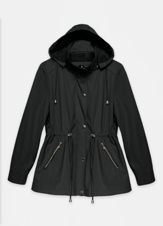 Casaco Parka Preta Forrada PELÚCIA  Botão Dourado - Image 2