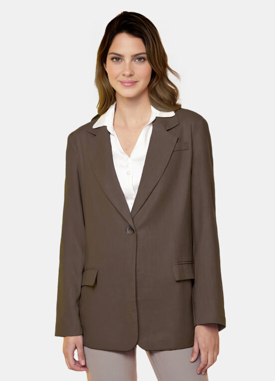 Blazer de Alfaiataria Feminino Marrom Café com Bolsos Viscose - Image 2