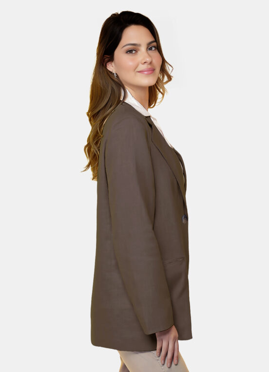 Blazer de Alfaiataria Feminino Marrom Café com Bolsos Viscose - Image 6