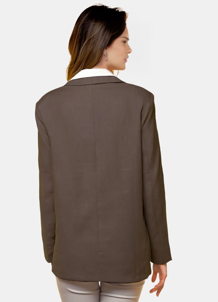 Blazer de Alfaiataria Feminino Marrom Café com Bolsos Viscose - Imagem 5