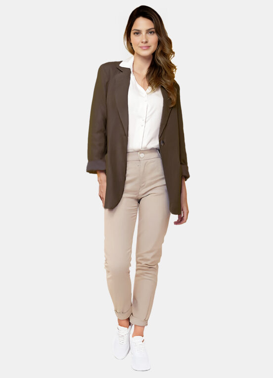 Blazer de Alfaiataria Feminino Marrom Café com Bolsos Viscose - Image 4