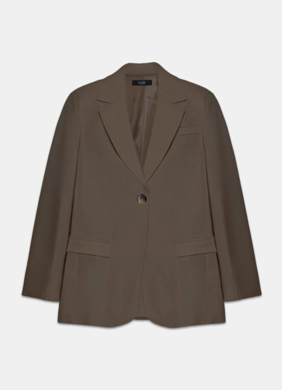 Blazer de Alfaiataria Feminino Marrom Café com Bolsos Viscose - Image 3