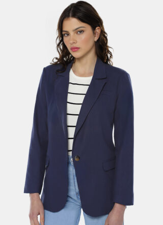 Blazer de Alfaiataria Feminino Azul Marinho com Bolsos Viscose