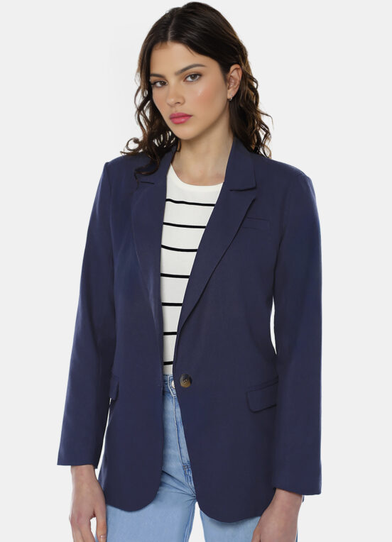 Blazer de Alfaiataria Feminino Azul Marinho com Bolsos Viscose