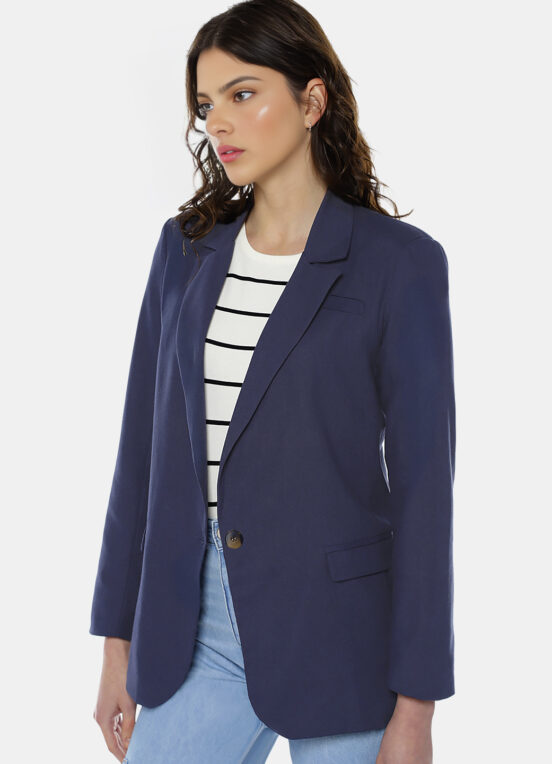 Blazer de Alfaiataria Feminino Azul Marinho com Bolsos Viscose - Image 2