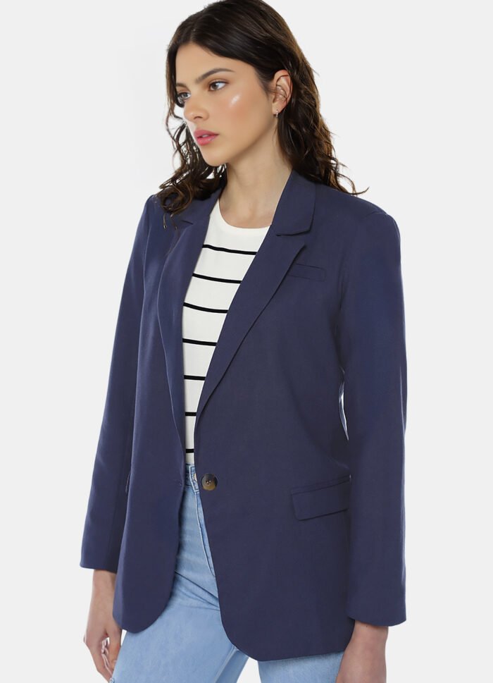 Blazer de Alfaiataria Feminino Azul Marinho com Bolsos Viscose - Imagem 2